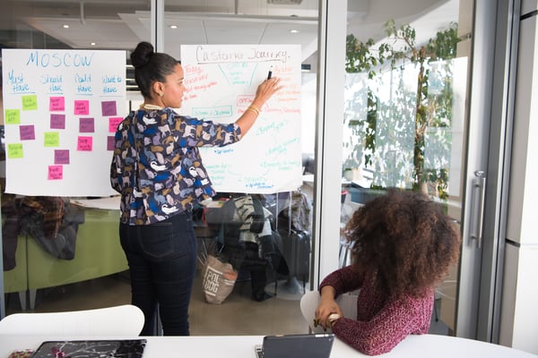 Woman explaining customer journey to employee